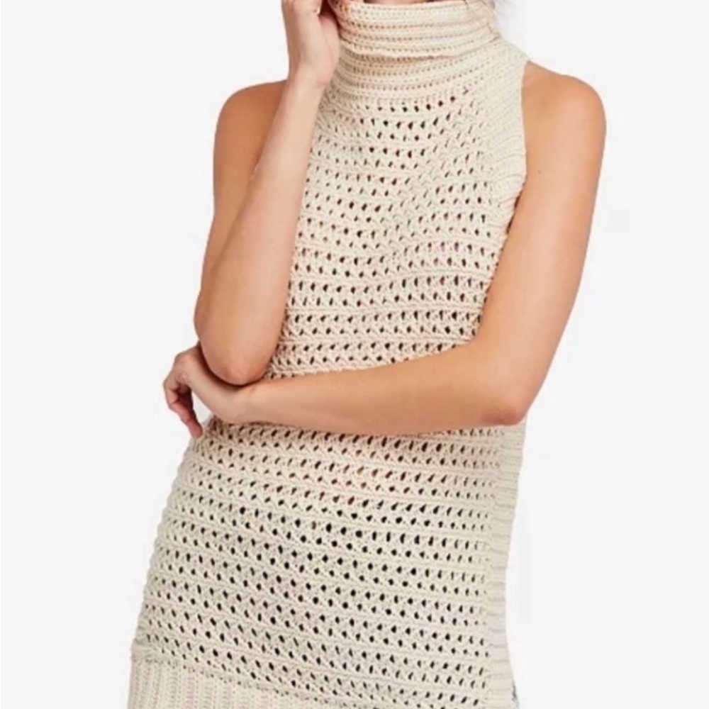Free People Cream Sleeveless Knit Sweater